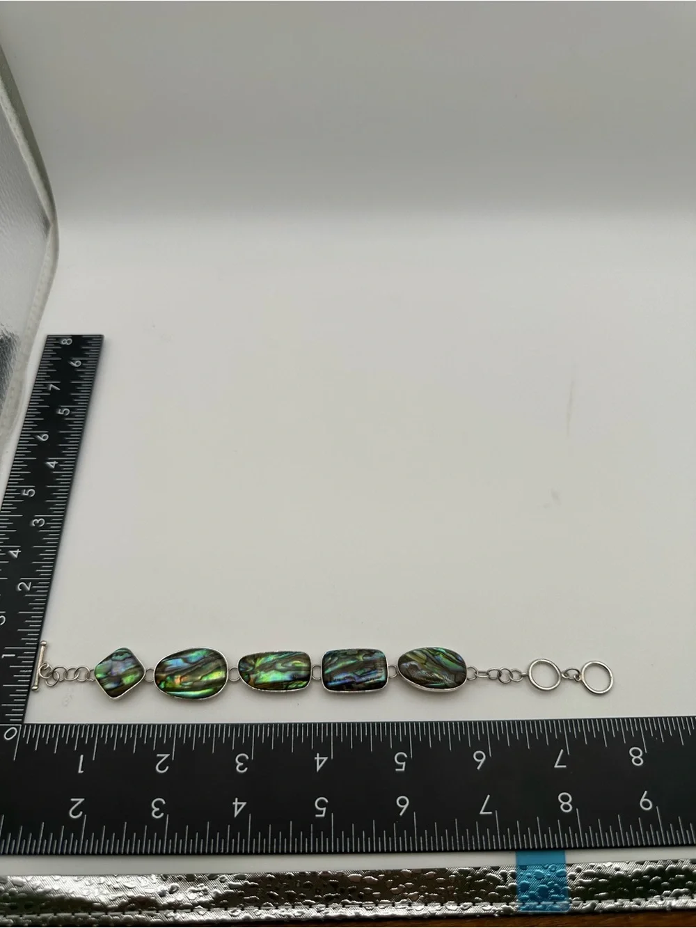 Lucas Lameth 925 Silver Abalone Stone Chain Link Ladies Toggle Bracelet